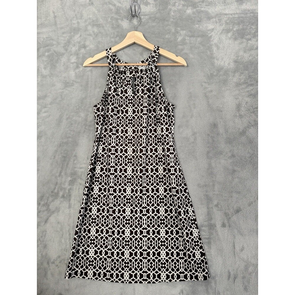 Jude Connally Lisa Dress Womens S Brown White Geometric Halter Keyhole USA
